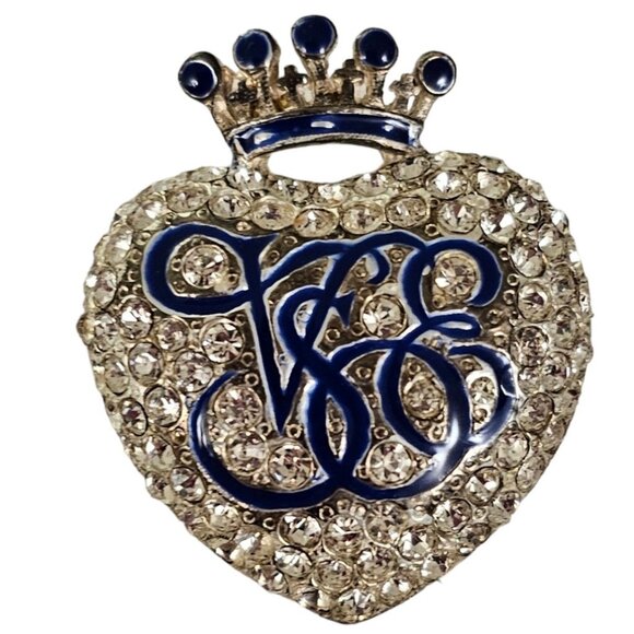 Orient Express Crown Heart Clear Rhinestone Blue Enamel Brooch Pin L234 - Picture 2 of 8